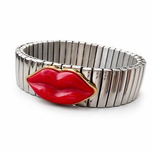 Silver Stretchy Bracelet with Red Lips Charm